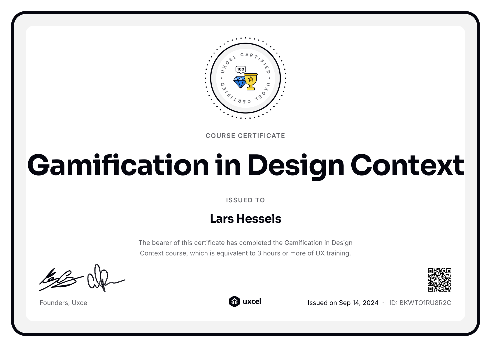 Lars Hessels's certificate